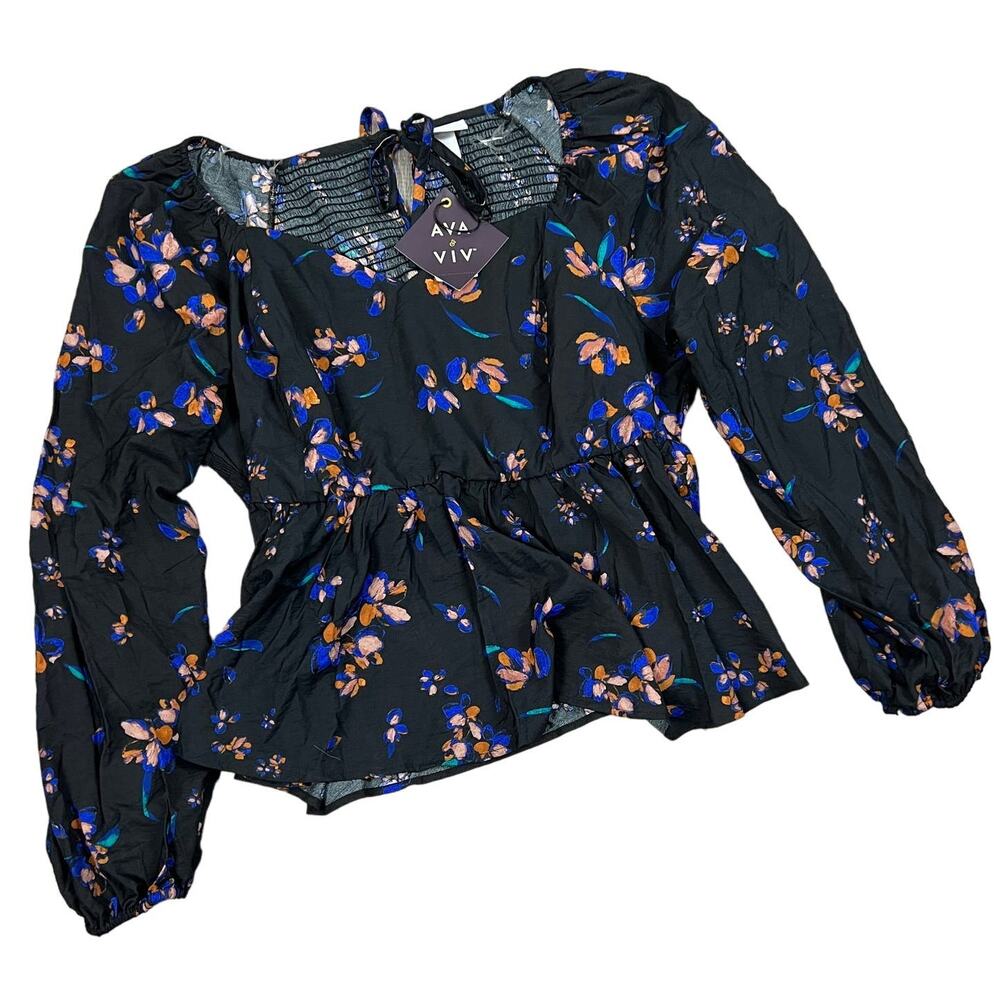 Ava & Viv Women's Plus Size Black Floral Sweetheart Peplum Shirt - Size 3X - NWT